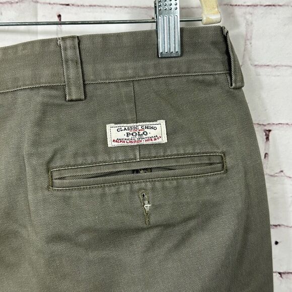 Polo Ralph Lauren Pants Mens 38x34 Andrew Classic Chino Pleated Cotton Green - Picture 7 of 11